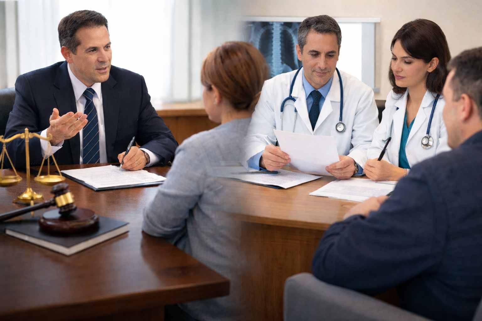 עורך דין מייצג מבוטחת מול רופאים בוועדה רפואית בביטוח לאומי