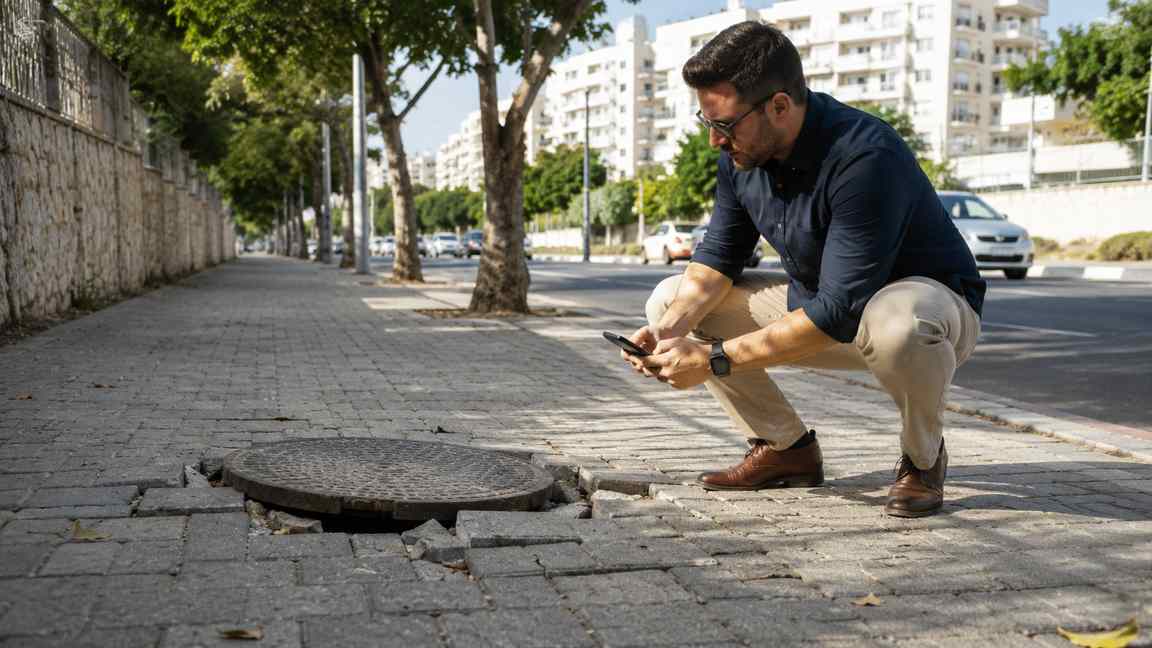 אדם מתעד מפגע במדרכה לצורך תביעת נזיקין נגד העירייה