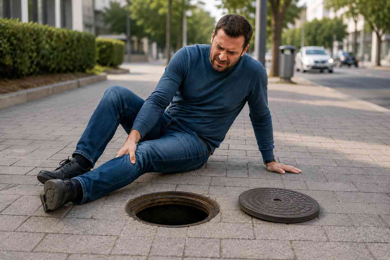 אדם שנפגע לאחר נפילה בגלל בור ביוב פתוח במדרכה